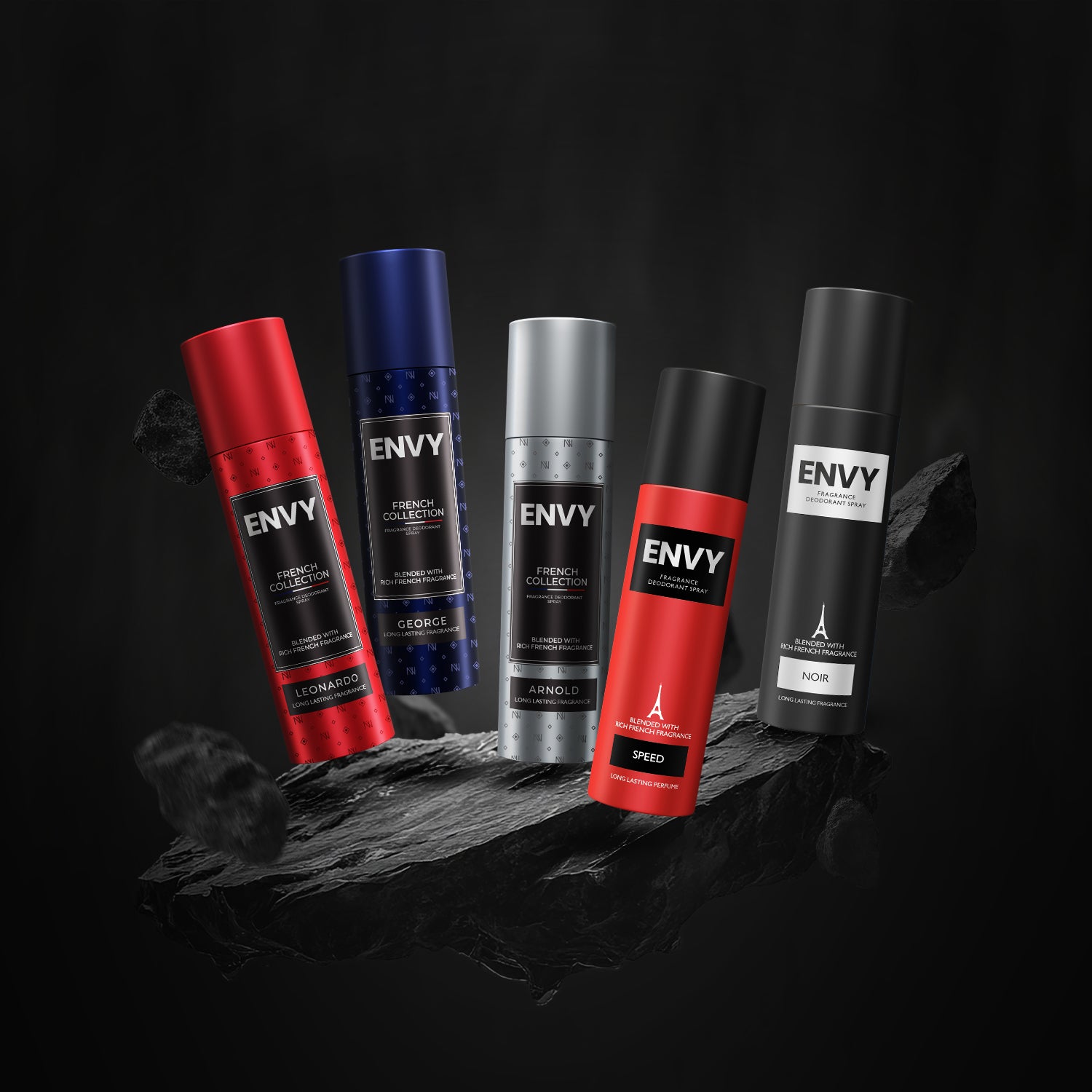 Envy Pack of 5 Deos for Men (Arnold + George + Leonardo + Nitro + Gravity) - 120ml Each