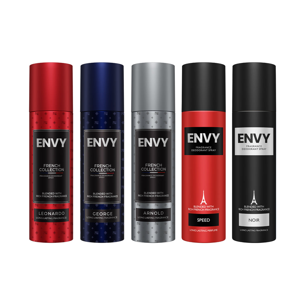 Envy Pack of 5 Deos for Men (Arnold + George + Leonardo + Nitro + Gravity) - 120ml Each -SALE