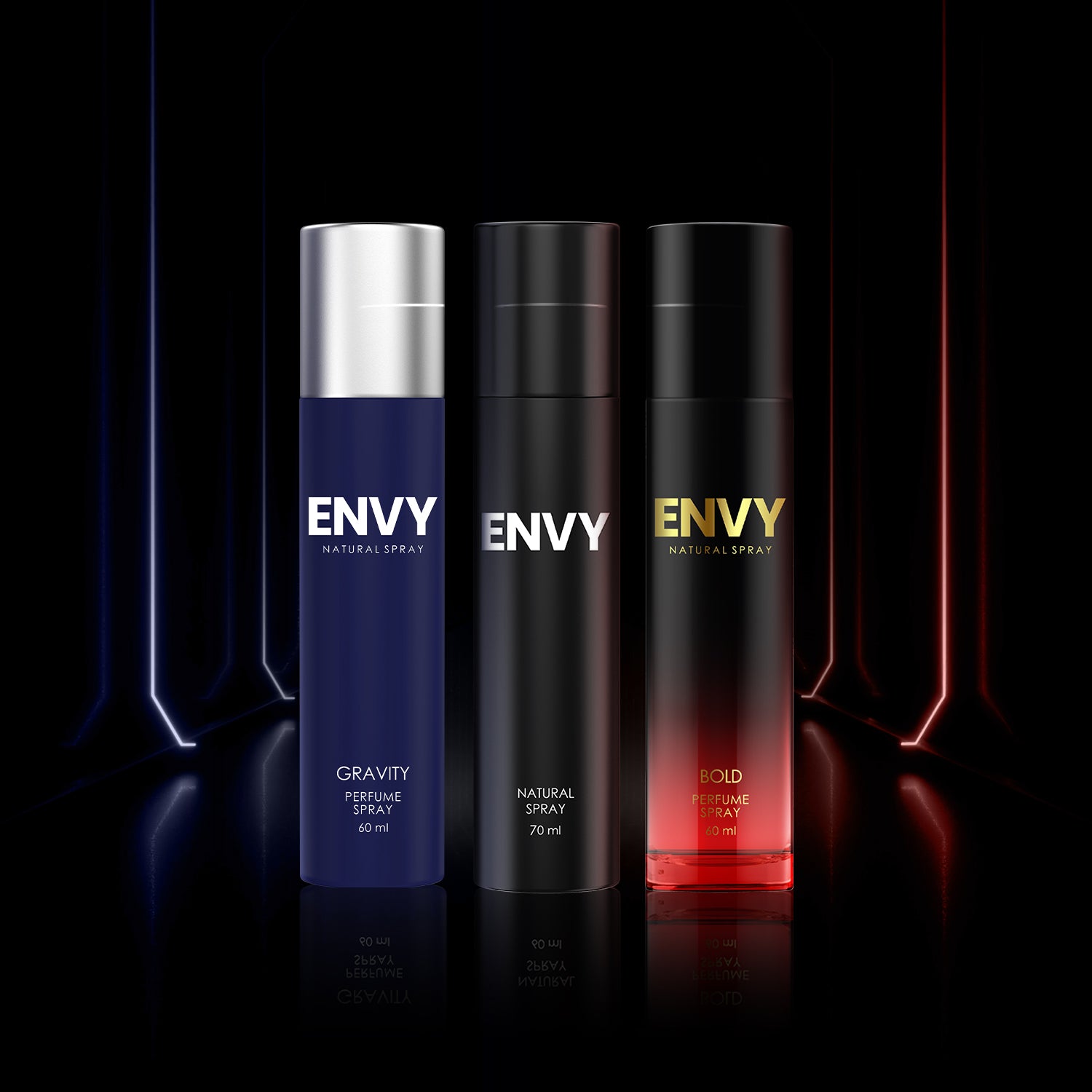 ENVY Pack of 3 Perfumes For Men - (Bold 60ml + Men Natural Spray 70ml + Gravity 60ml)