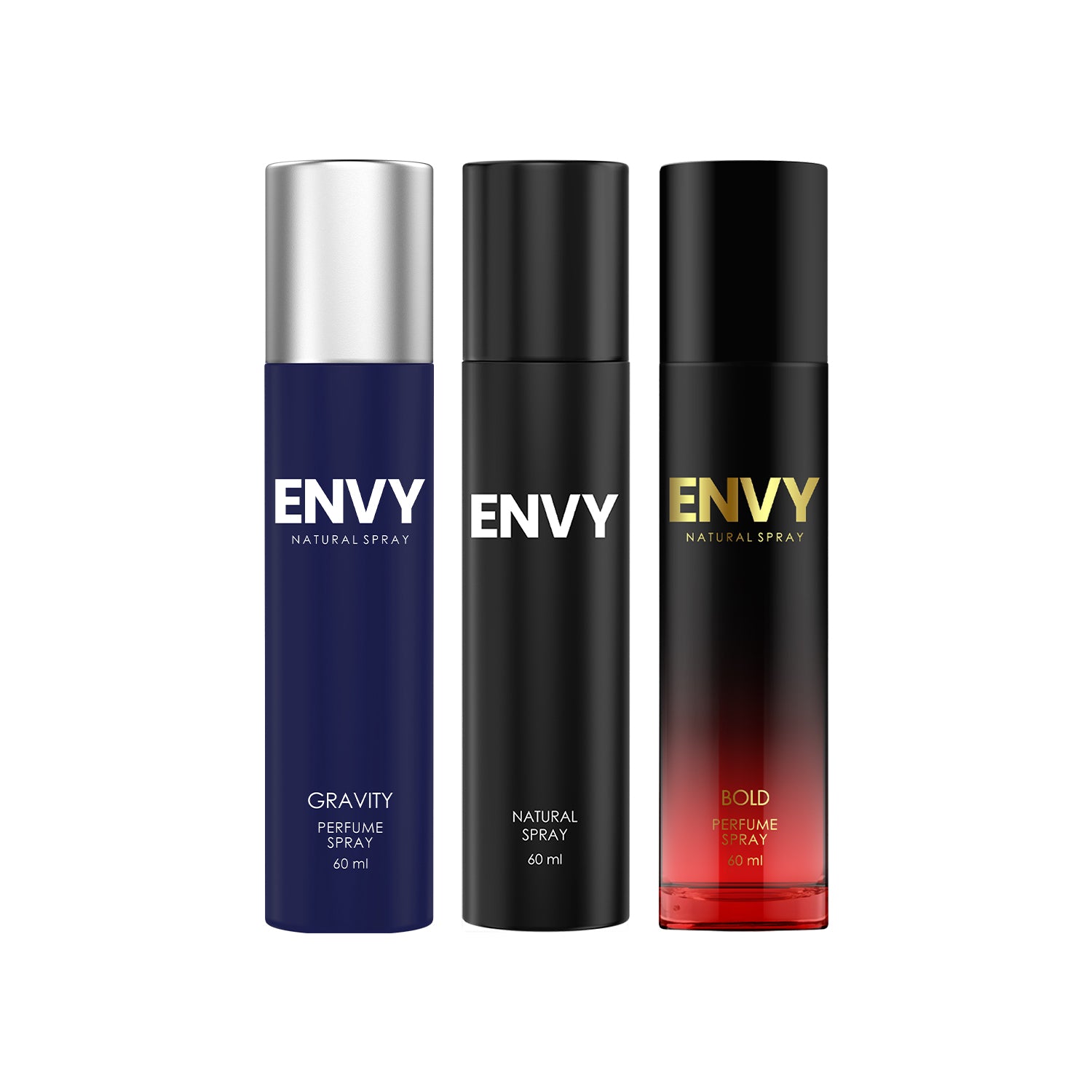 ENVY Pack of 3 Perfumes For Men - (Bold 60ml + Men Natural Spray 70ml + Gravity 60ml)