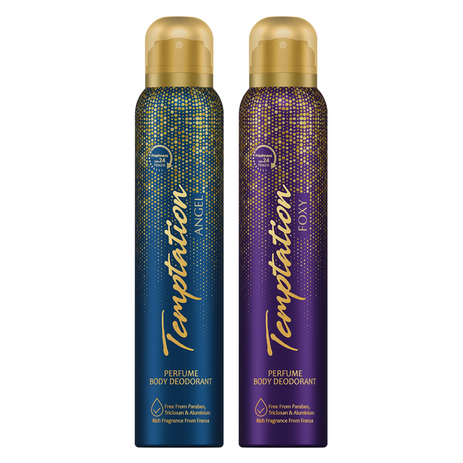 TEMPTATION Pack of 2 (Angel + Foxy) Perfume Body Deodorant For Women - 150ml Each - Sale