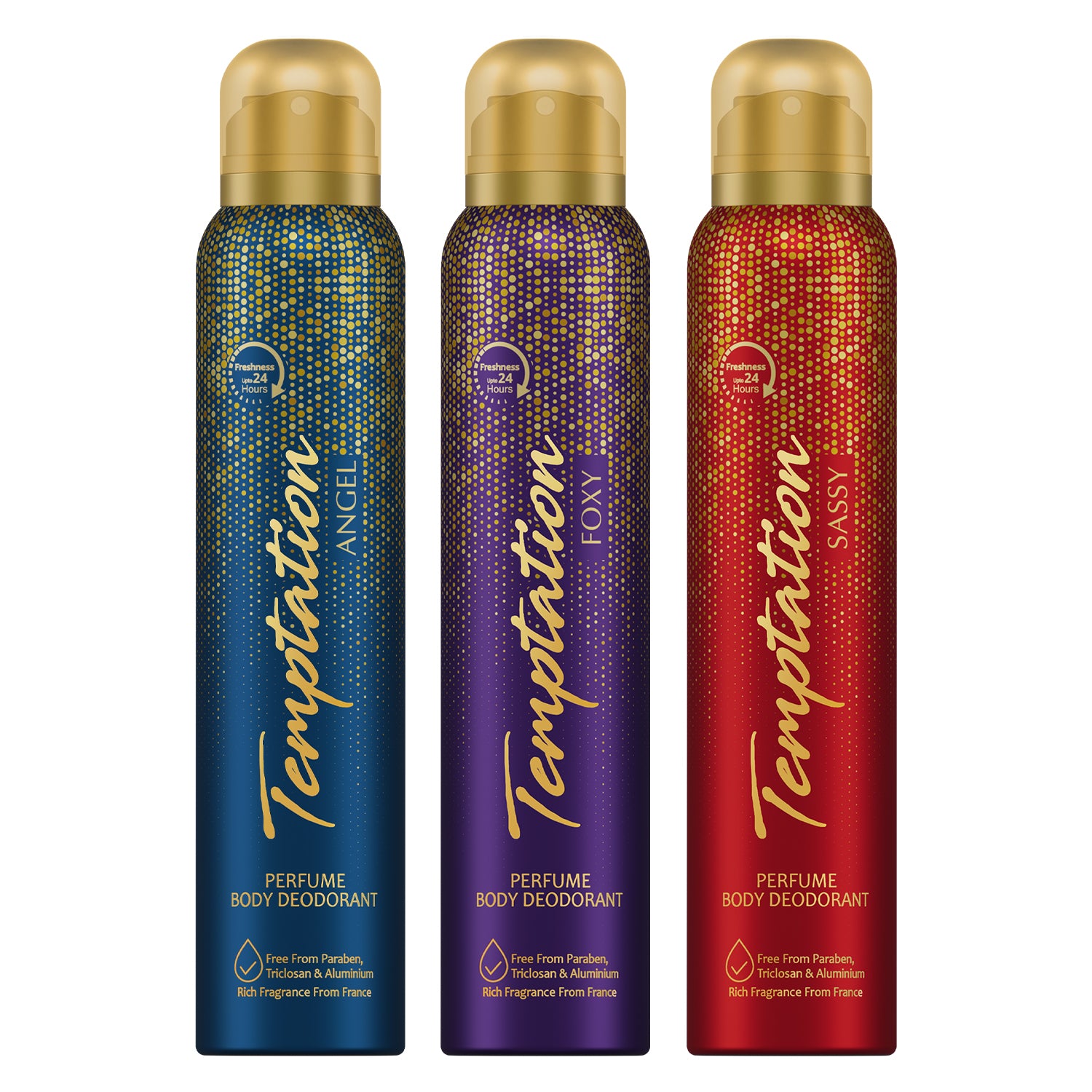 Pack of 3 Perfume Body Deodorant for Women (Angel + Foxy + Sassy) - 150ml