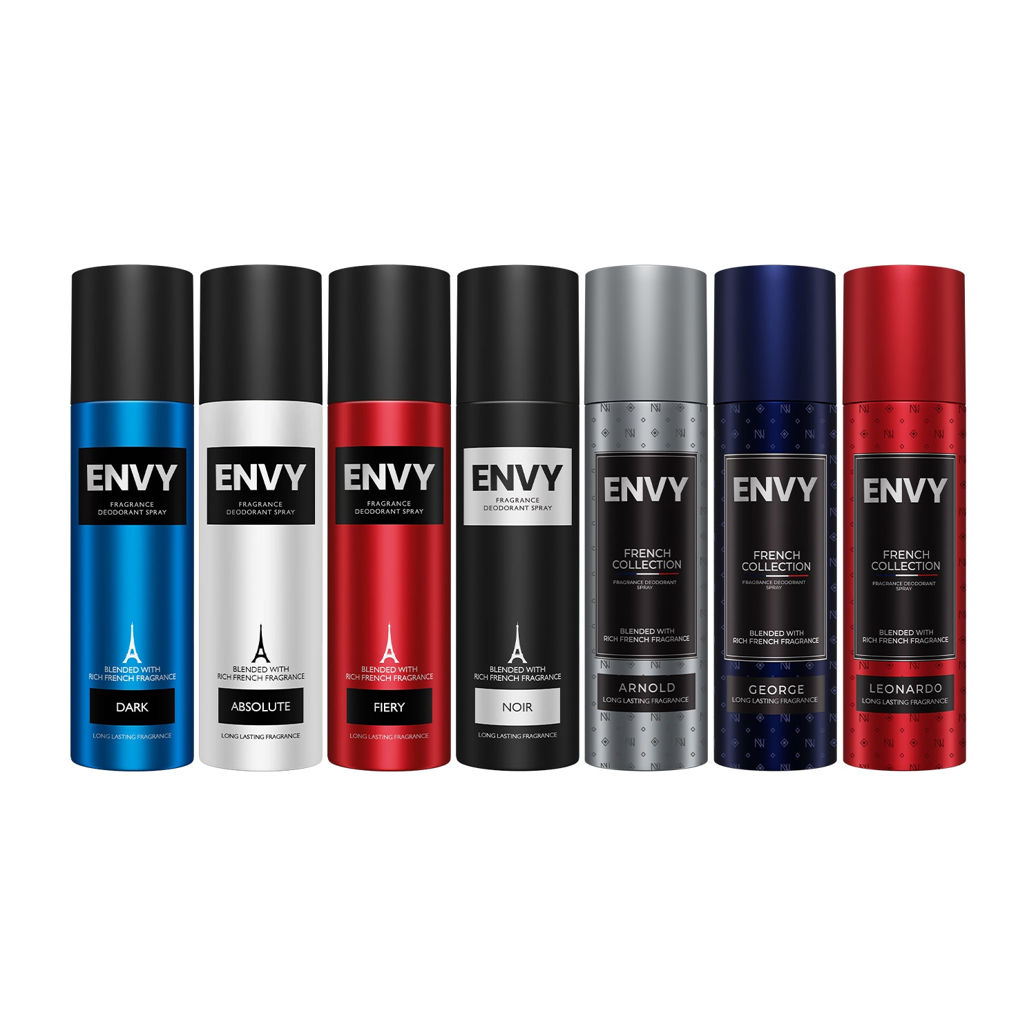 ENVY Pack of 7 Men's Deos (Absolute, Dark, Fiery -140ml + Noir, Arnold, George, Leonardo 120ml)