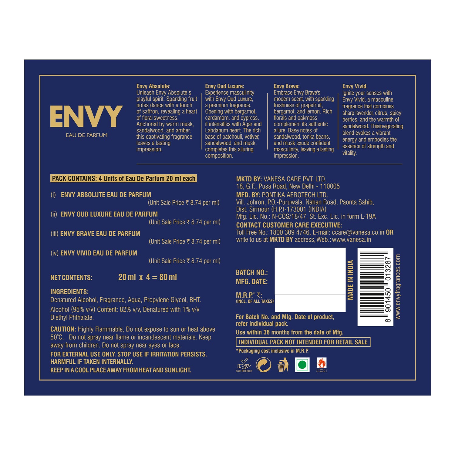 ENVY Luxury Perfume Gift Set for Men (GT)- 4x20ml