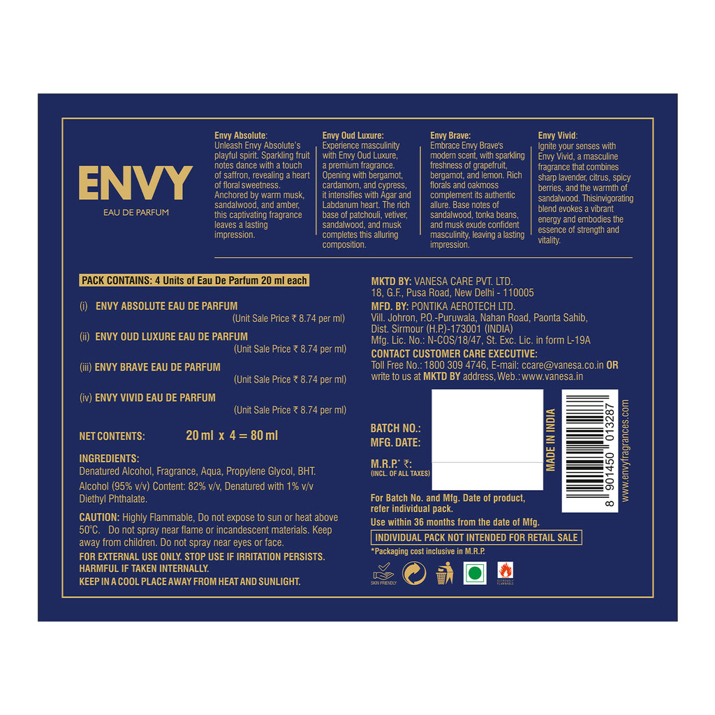 ENVY Luxury Perfume Gift Set for Men (GT)- 4x20ml (New)