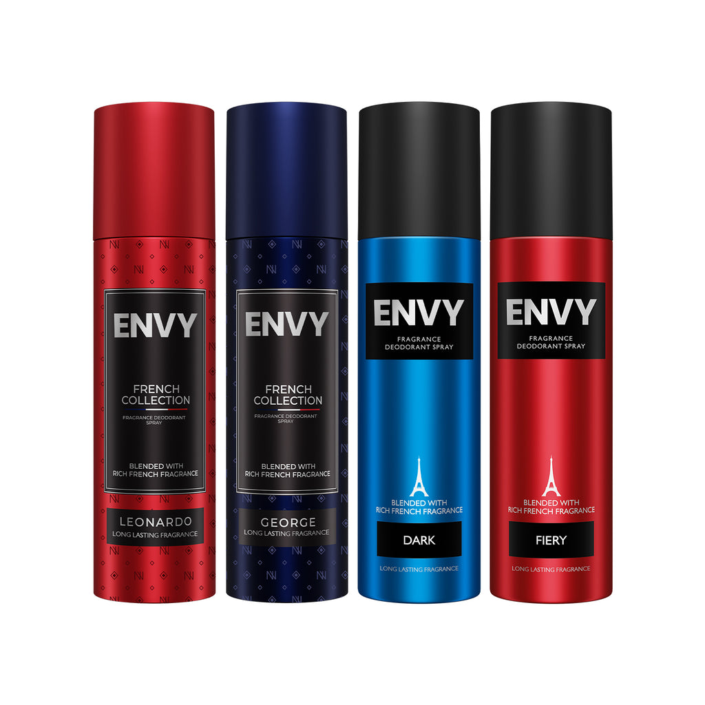 Envy Pack of 4 Deos for Men (George, Dark, Fiery 120/140ml + Leonardo 120ml)