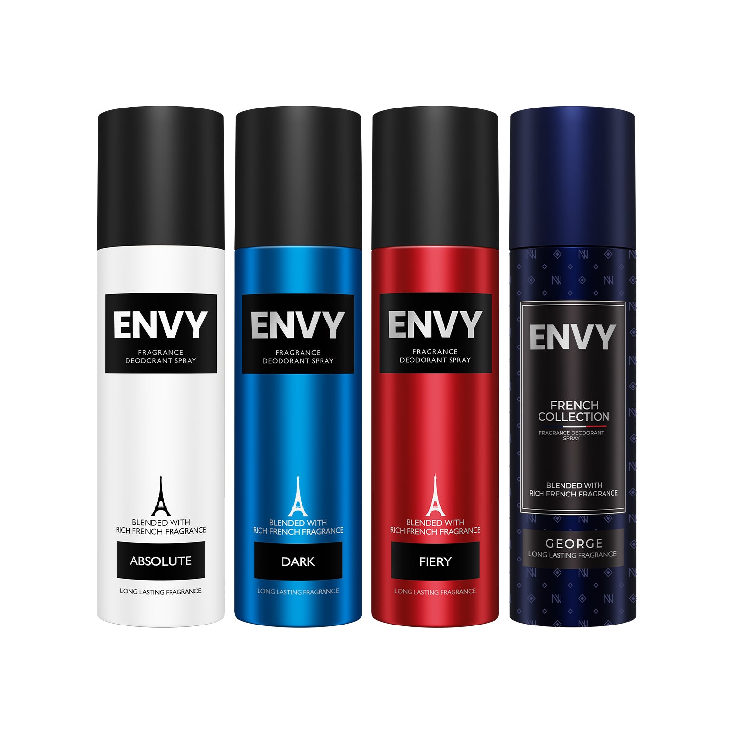 Envy Pack of 4 Deos for Men (Absolute, Dark, Fiery 120/140ml + George 120ml)