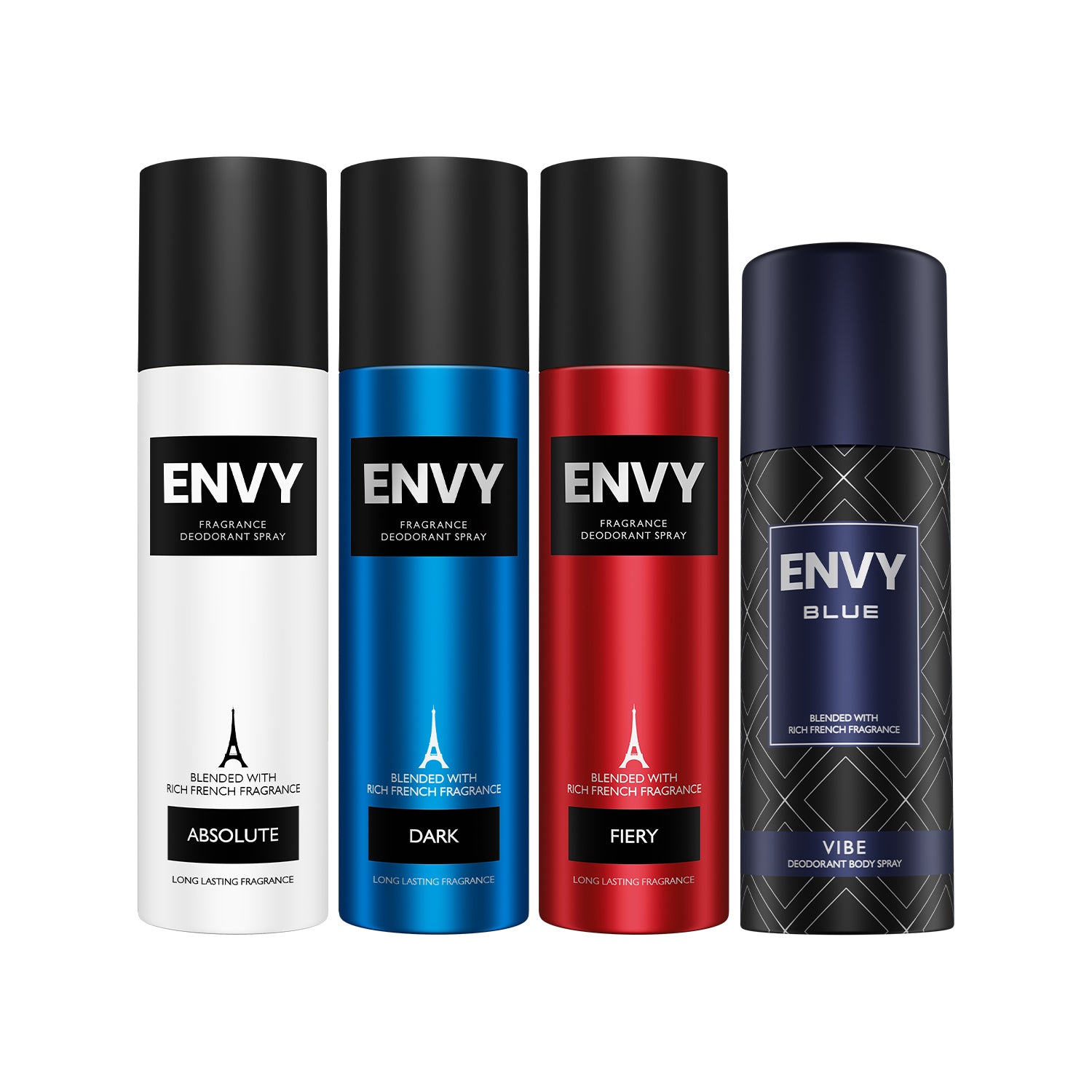 Envy Pack of 4 Deos for Men (Absolute, Dark, Fiery 120/140ml + Vibe 165ml)