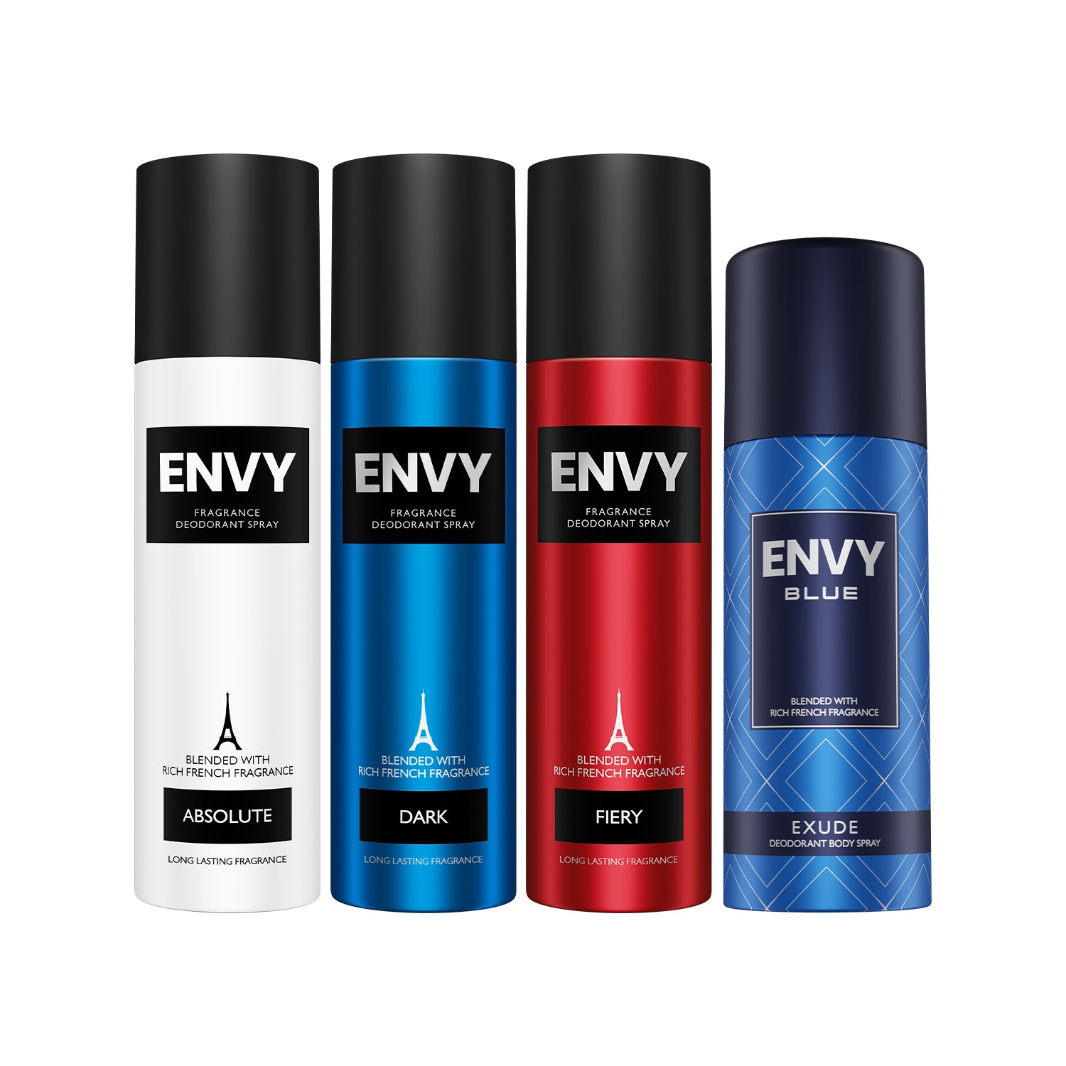 Envy Pack of 4 Deos for Men (Absolute, Dark, Fiery 140ml + Exude 165ml)