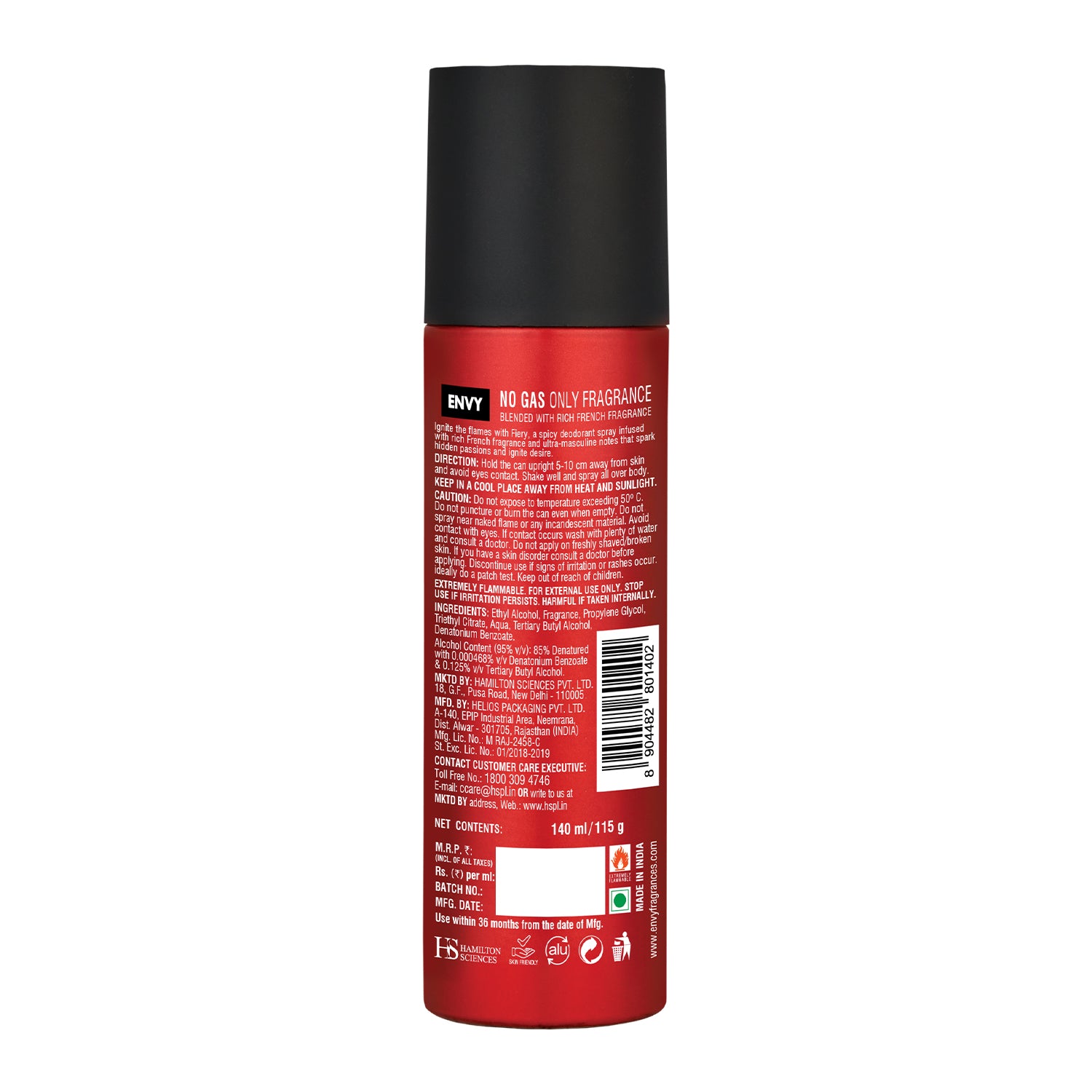 Envy Fiery Deo 140ml Back Side