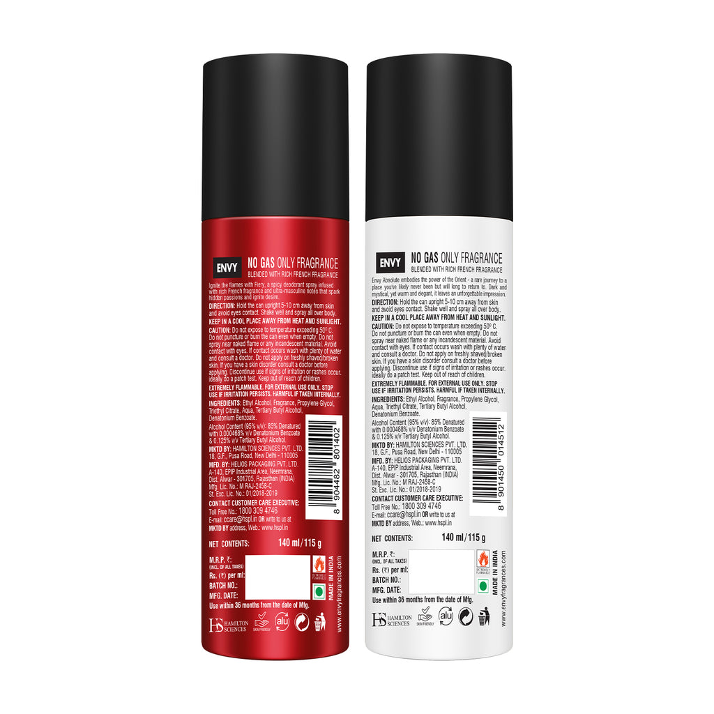 Envy Pack of 2 Deos (Fiery + Absolute) - 140ml Each - Sale