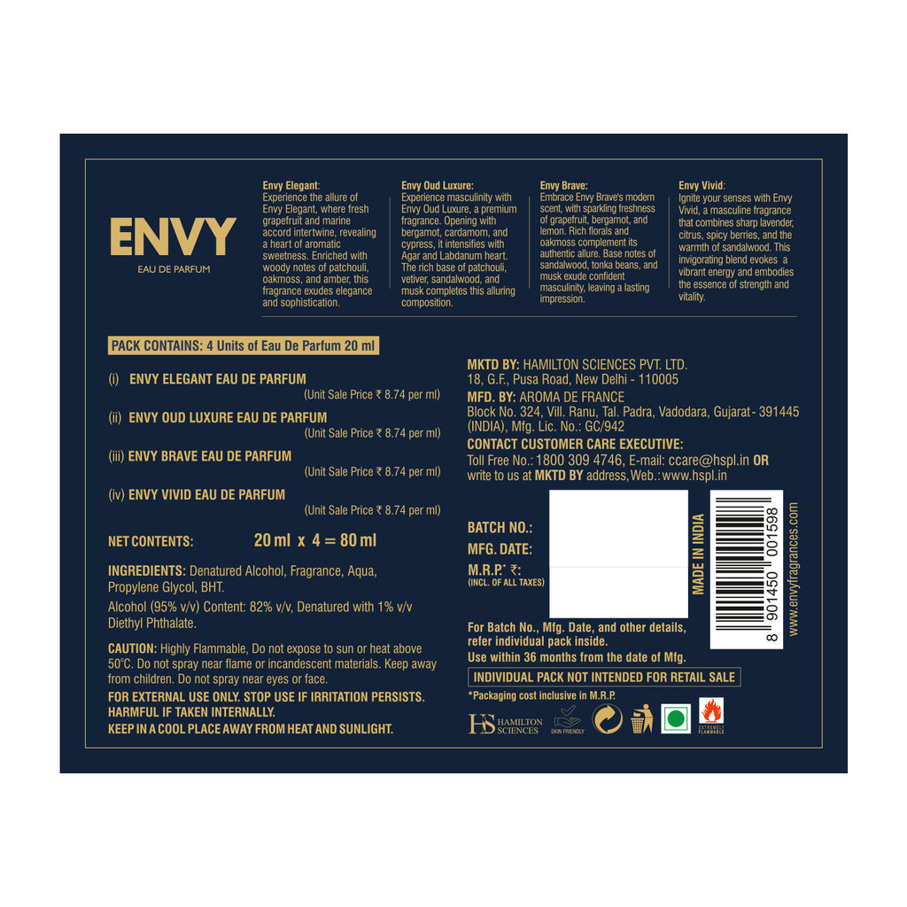 ENVY Luxury Perfume Gift Set for Men - 4x20ml