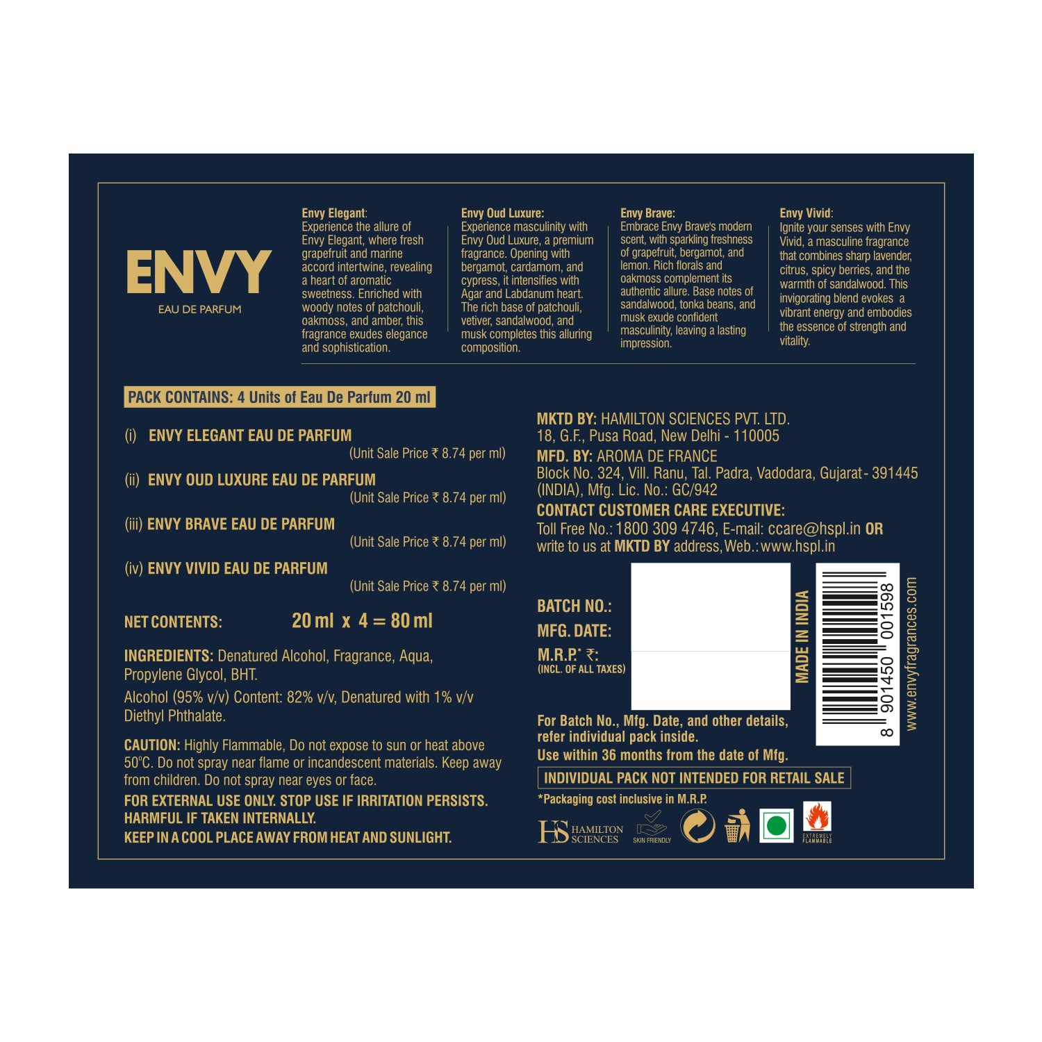 ENVY Luxury Perfume Gift Set for Men - 4x20ml