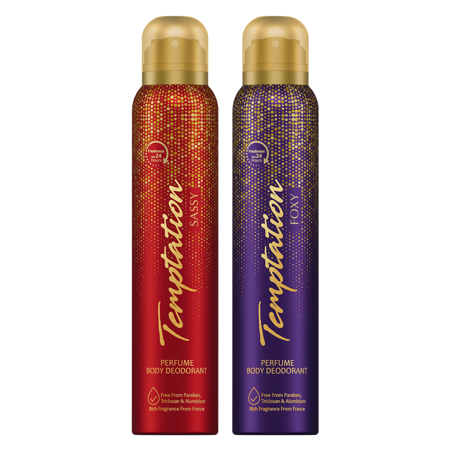TEMPTATION Pack of 2 (Sassy + Foxy) Perfume Body Deodorant For Women - 150ml Each - Sale