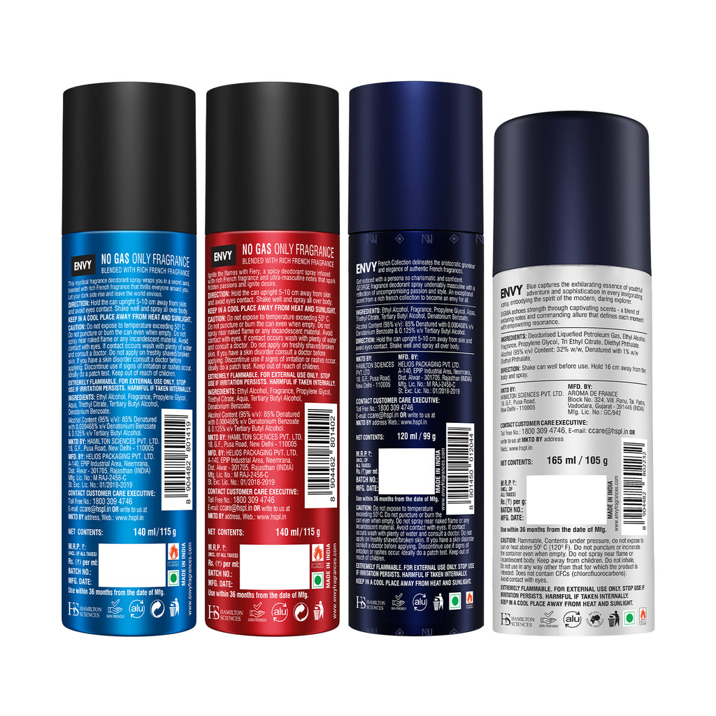 Envy Pack of 4 Deos For Men (Dark + Fiery + George 120/140ml + Sigma 165ml)