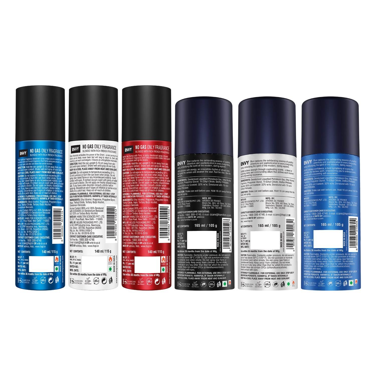 Envy Pack of 6 Deos (EXUDE, Sigma, Vibe 165ml + Absolute + Dark + Fiery 120/140ml)