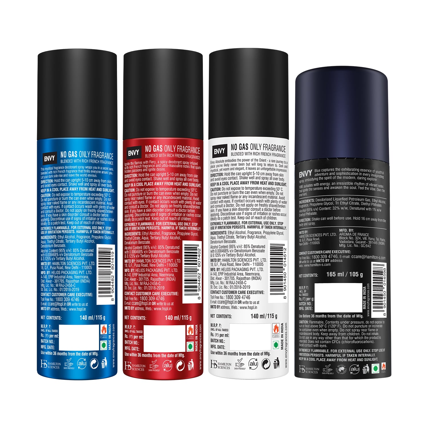 Envy Pack of 4 Deos for Men (Absolute, Dark, Fiery 120/140ml + Vibe 165ml)