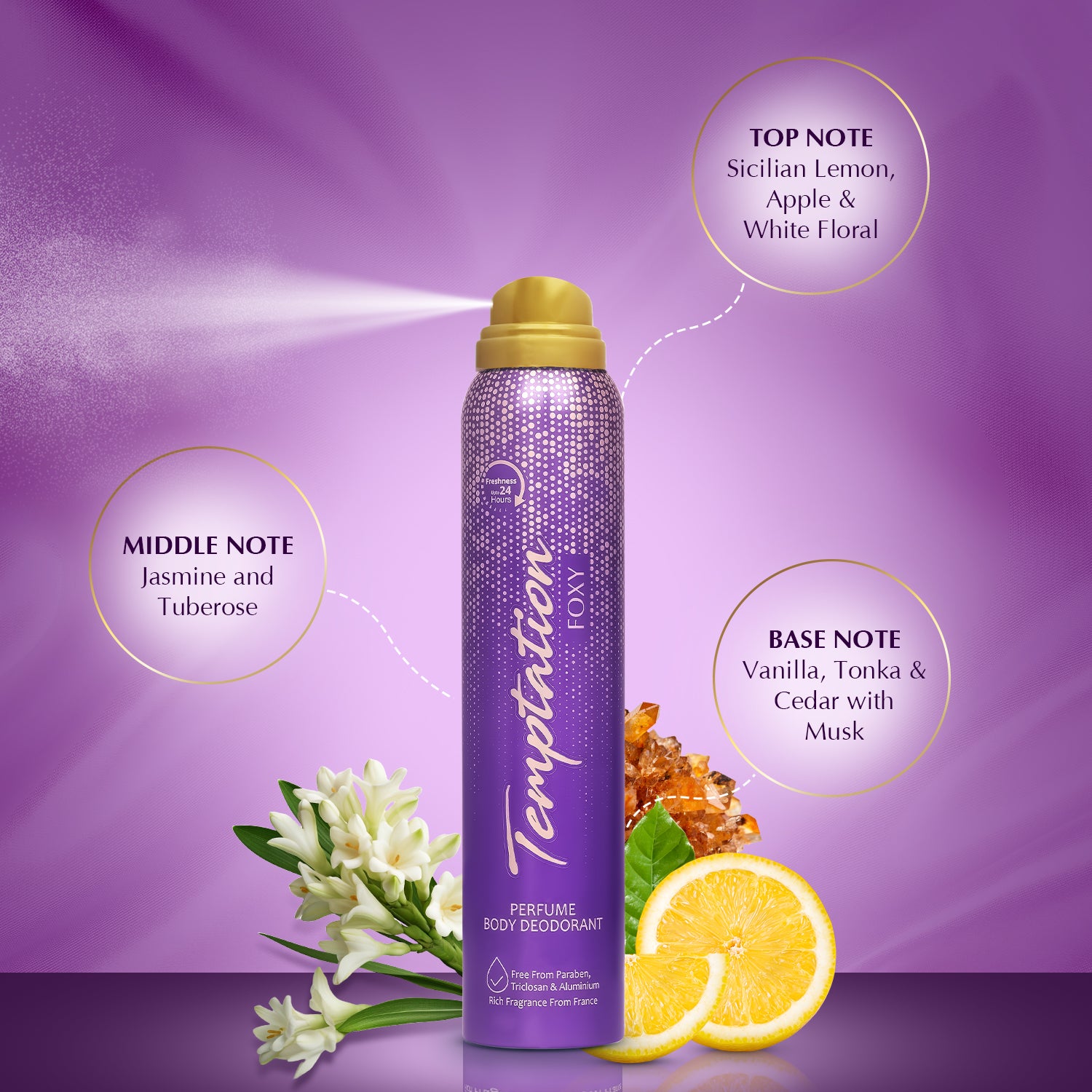 TEMPTATION Pack Of 2 Foxy Perfume Body Deodorant For Women - 150ml Each