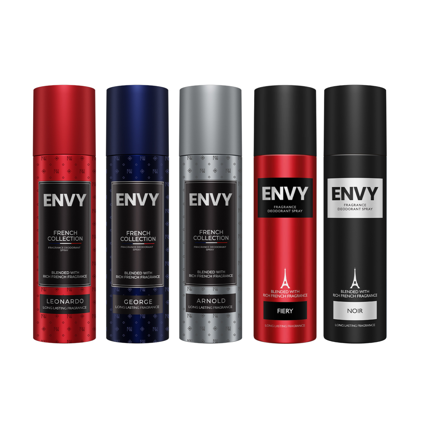 Pack of 5 Deos for Men (Arnold + George + Leonardo + Fiery + Noir) - 120ml Each ENVY